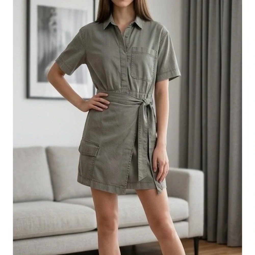 Abercrombie & Fitch Romper Womens‎ MT Grey Utility Wrap Front Garment Dyed NWT